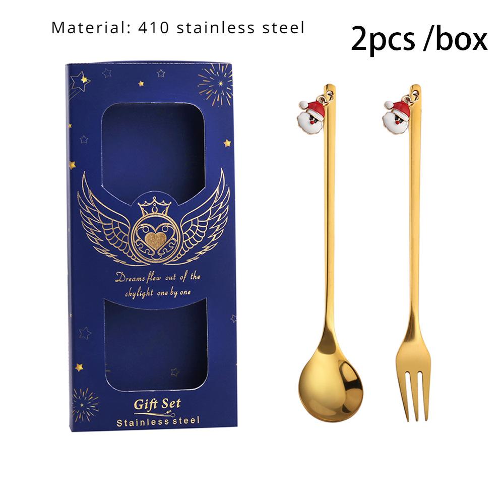 HANYANG Stainless Steel Christmas Dessert Spoon and Fork Gift Set Fruit Fork Father Christmas Coffee Spoon Hotel Household Tableware