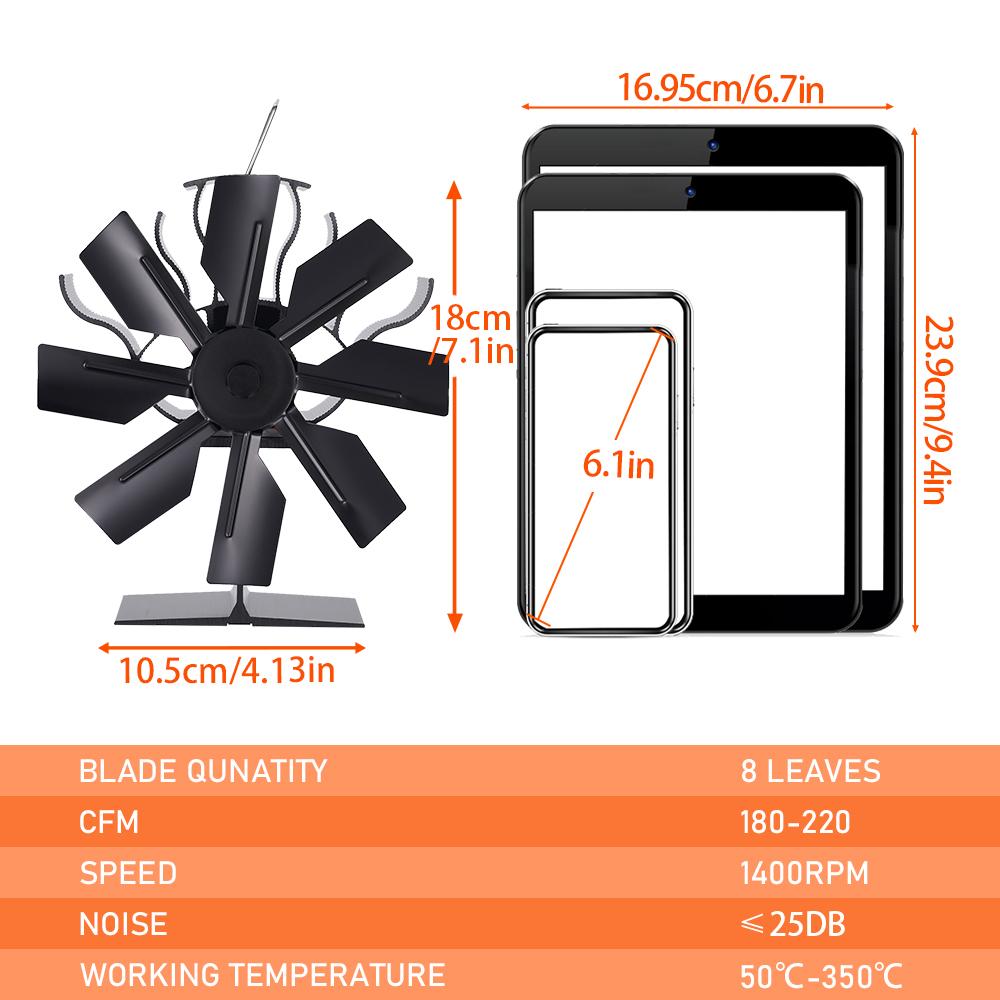 8 Blade Thermal Fireplace Fan Standing Classic Log Wood Burner Eco-fan Quiet Fireplace Fan Home Winter Warm Heat Distribution