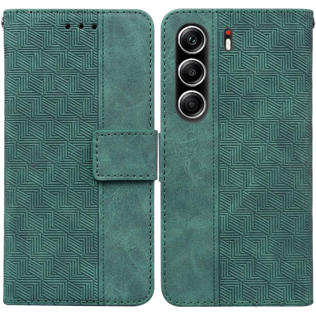 For TECNO Camon 40 Pro 5G/4G Case Geometry Pattern Leather Wallet Phone Cover with Wrist Strap