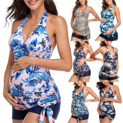Maternity Swimsuit Two Piece High Waist Bikini Set Floral Print Adjustable Straps Comfortable Fit Swimwear for Pregnant Women