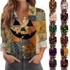 Women's Halloween Print Long Sleeve Button Down Shirt Casual Blouse