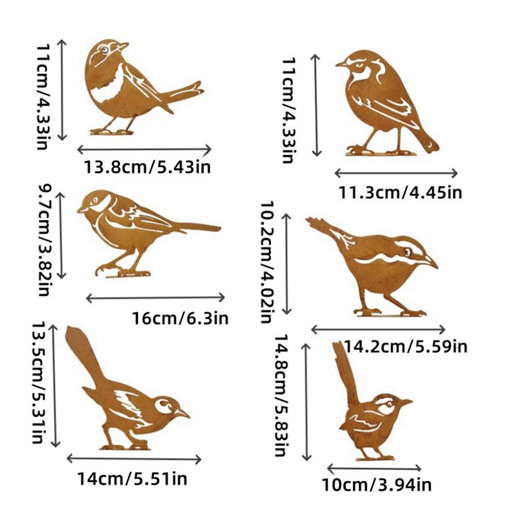 6 Pieces Rustic Metal Bird Decorations Outdoor Metal Bird Wall Crafts Metal Bird Craft Sculpture Ornaments For Garden Yard