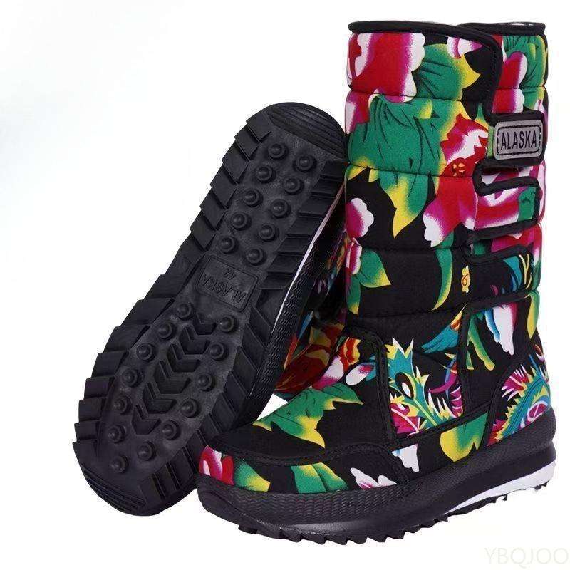 Winter New Thick Midsole Waterproof Anti Slip Cotton Shoes with Plush High Top Insulation Simple Comfortable Long Tube Boots