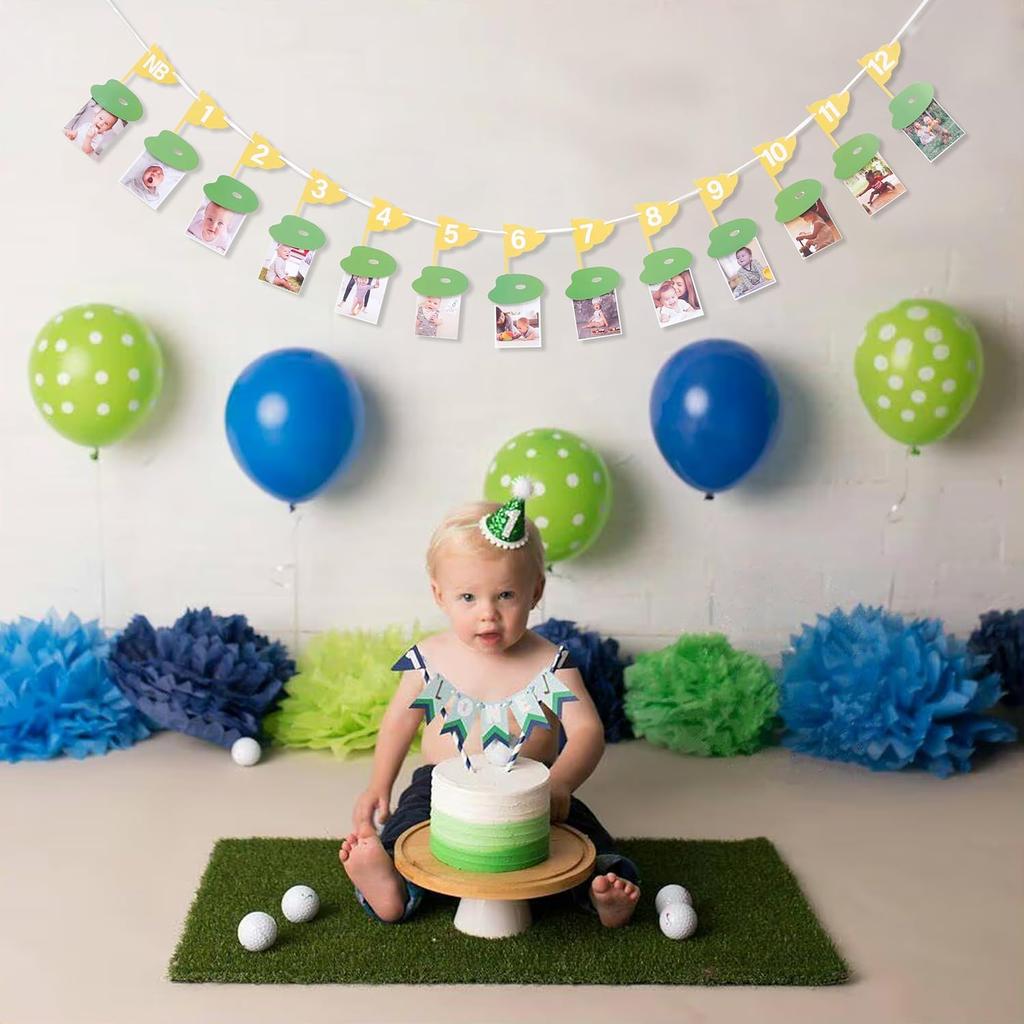 Golf 12 Monthly Photo Banner - Hole In One Milestone Banner, Newborn to 12 Months, Yellow