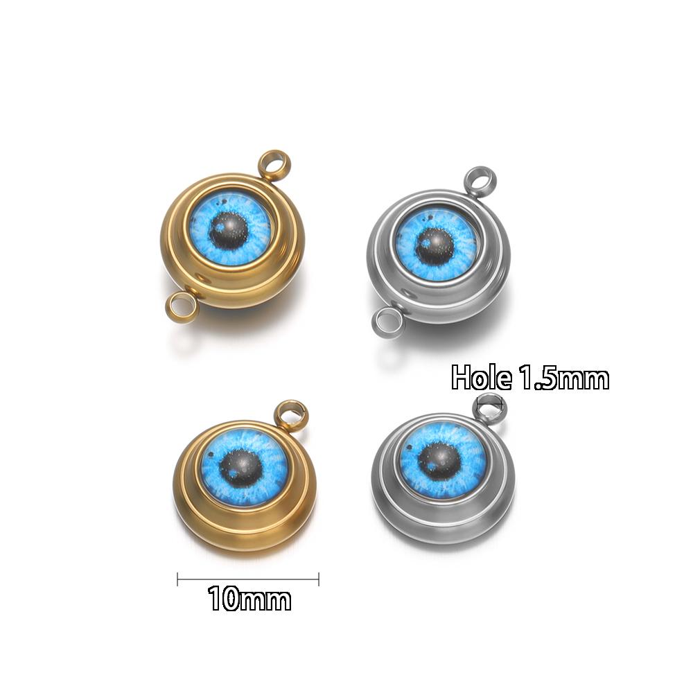 10 Stück Edelstahl 10mm Blaue Augen Abstandshalter Anhänger für DIY Boho Schmuckherstellung Halsketten Zubehör Armband Ohrringe Verbinder