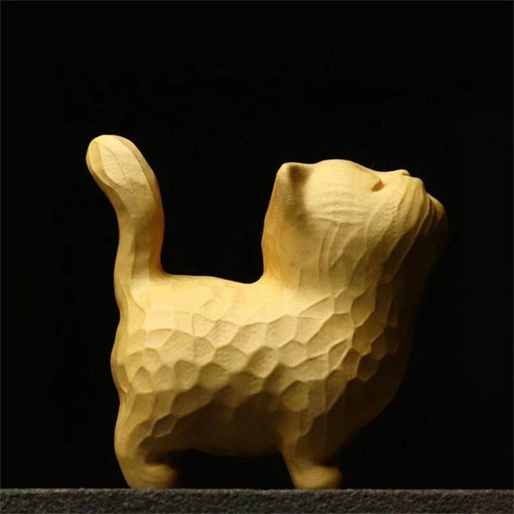 Tiny Wooden Cat Statue Cute Animal Figurine Cat Ornament Cat Sculpture  Desktop