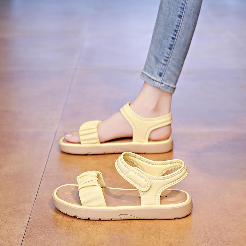 Mode CRLAYDK Mode Flache Sandalen für Damen Strand Pantoletten Sommer Lässig Riemen Klettverschluss Leicht Damenmode Slip-On Hausschuhe