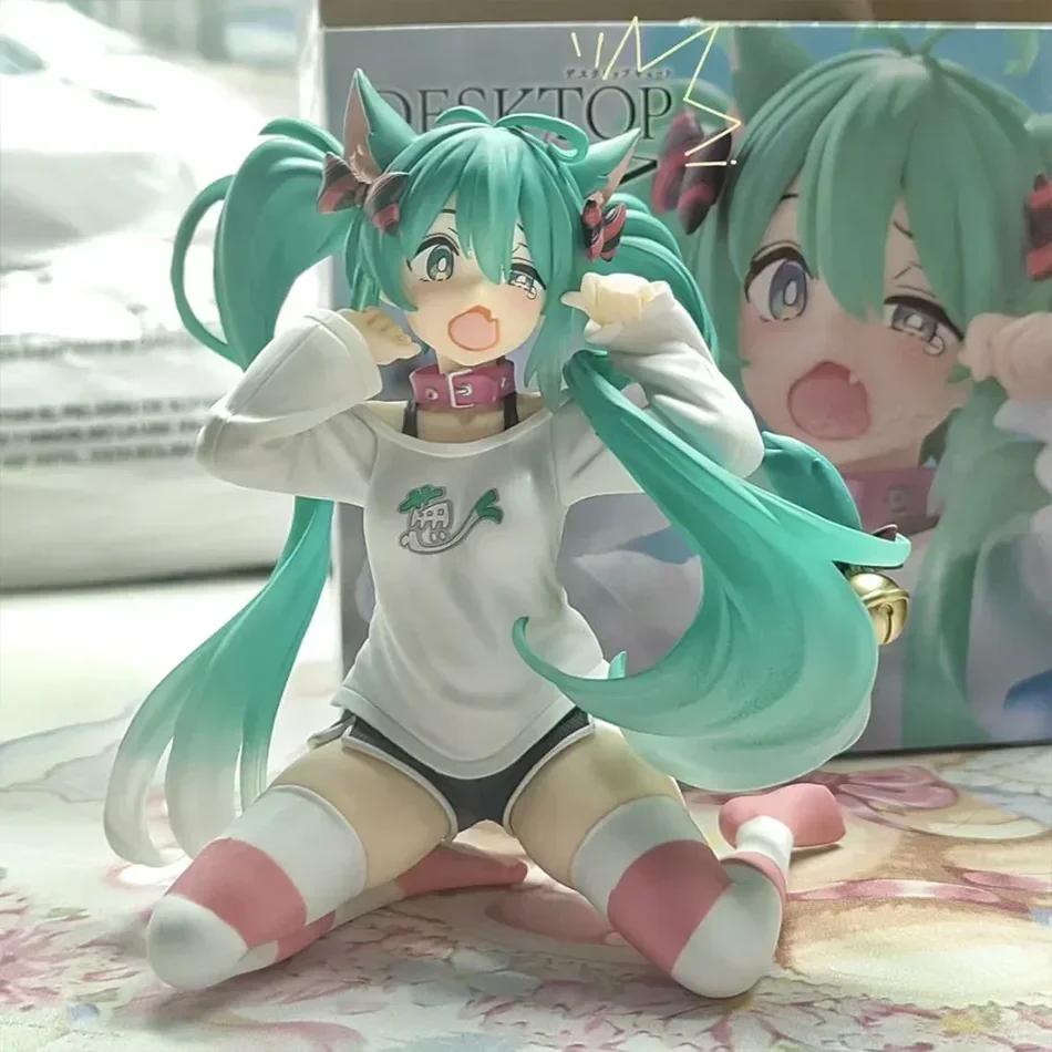 *Hatsune Miku Desktop Cute Action Figure 11cm Neko T-Shirt Ver. Anime Figurine Kawaii Girl Model Toy Gift