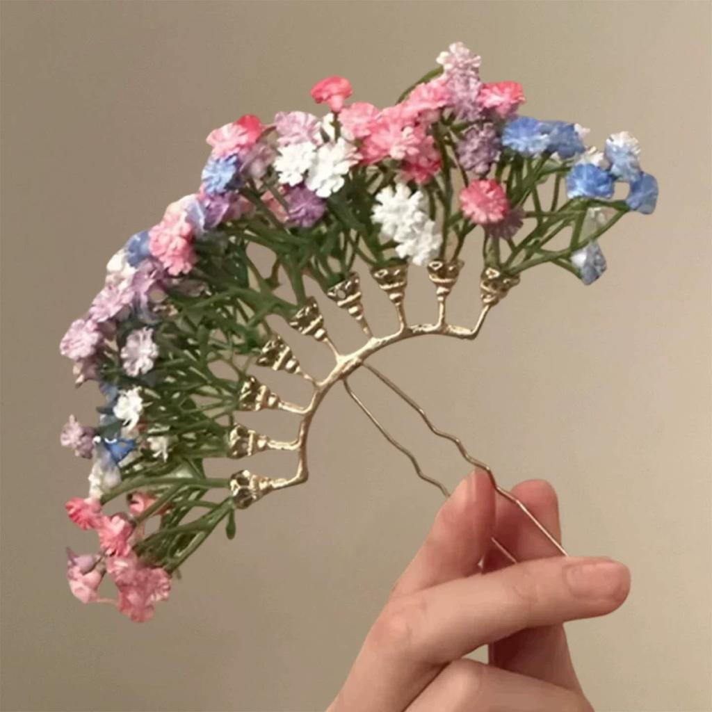 Baby's Breath Flower Hair Stick Chinese Style Pin Copper Alloy Handmade Accessory for Women