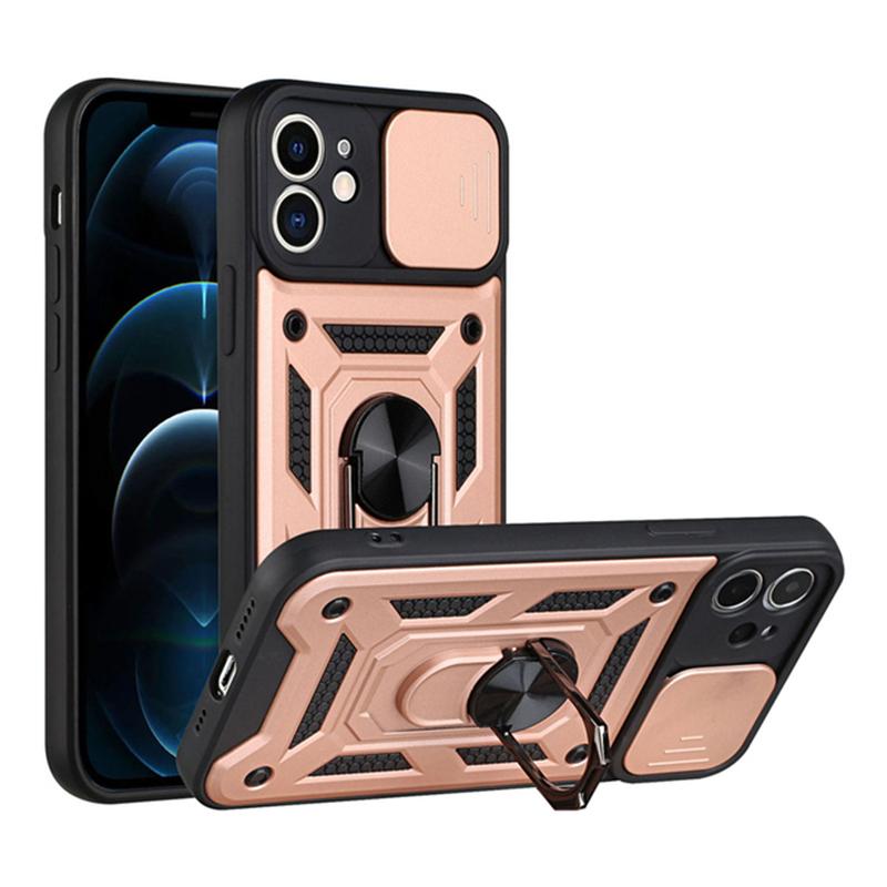 Armor Slide Camera Protection Phone Case For iPhone 13 12 11 Pro Max XR XS Max 6 7 8 Plus Ring Stand Holder Shockproof Cover