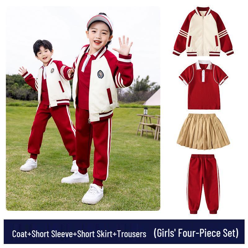 Girls' Kindergarten Spring & Autumn Academic-Style Three-Piece School Uniform Set