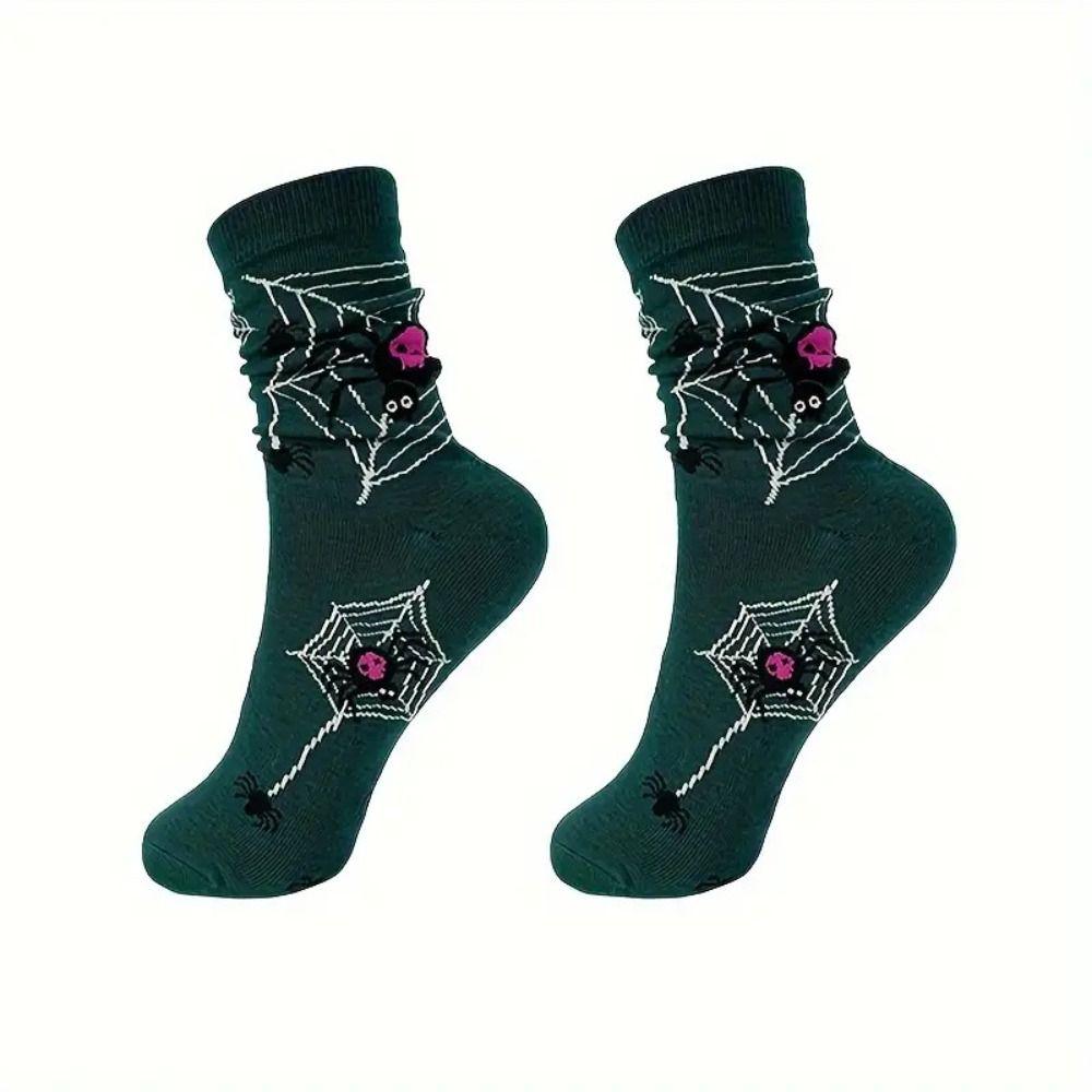 4Pairs Cartoon Pumpkin Tube Sock Bat Mid-Calf Sock Soft Halloween Skull Socks Outdoor