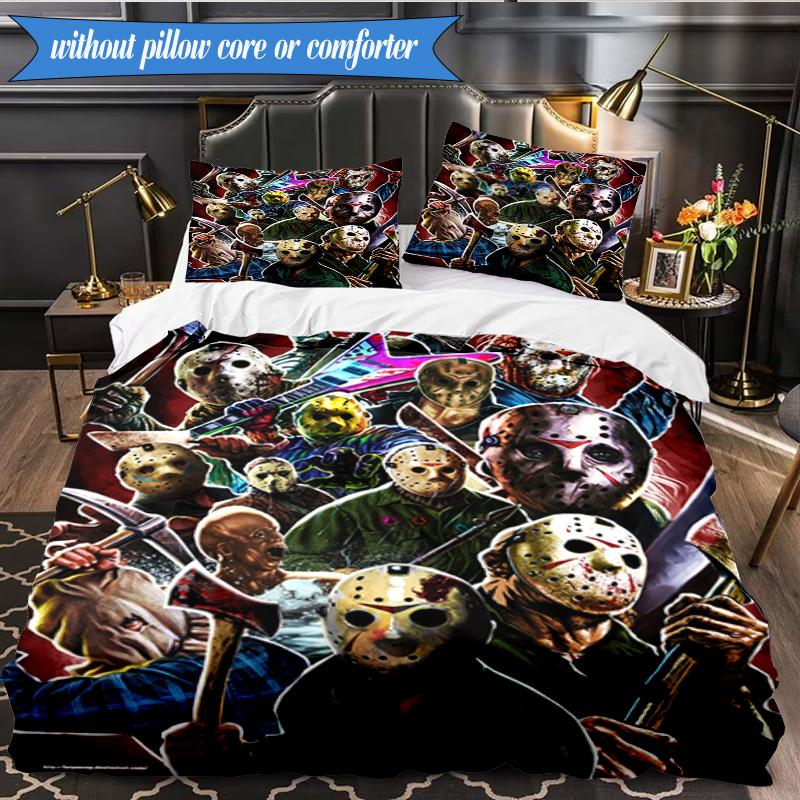 Horror Movie Characters 3pcs K-pop music group Bedding set,Ideal for Bedroom, Dormitory,Including Duvet Cover And 2pcs Pillowcases,Fan gifts