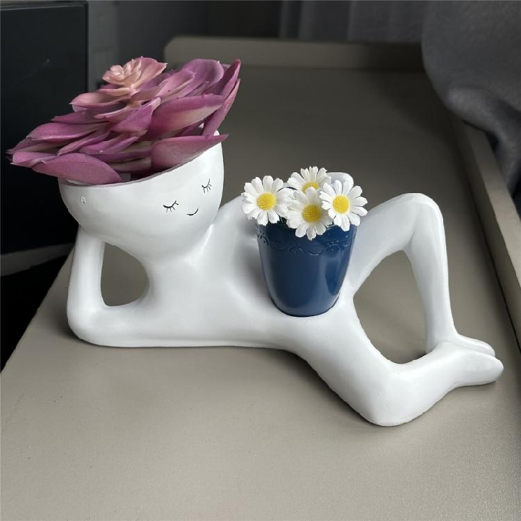 Handcrafts Planter For Succulents Plant Desktop Decoration With Lazy Character Sculpture Home Office Flower Display Pot
