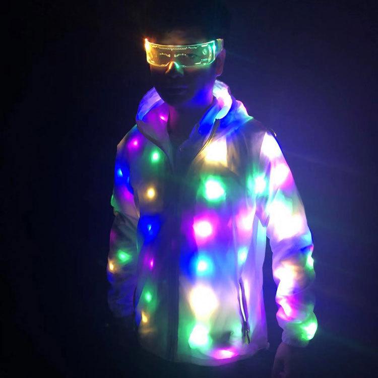 LED barevná svítící bunda pro páry - omyvatelná, ideální pro diskotéky a hudební akce