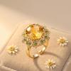 Fireworks Craftsmanship Cuts High-quality Imitation Yellow Crystal Ice Flowers To Attract wealth18K Gold Light Luxury Versatile Floral Open Ring