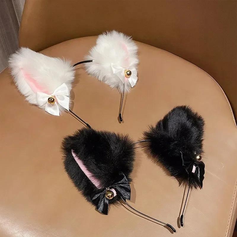 Animal Faux Fur Cat Ears Headbands with Bells Lovely Flexible Hair Accessory Halloween Cosplay Costume Party Dress Girls Women