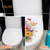 Colorful Flower Toilet Sticker Waterproof Removable Self-adhesive PVC Living Room Bathroom Wall Art Floral Plants Toilet Seat Lid Decoration Decal