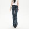 American dark blue micro-pull jeans women's summer new low-rise slim-fitting slim-fitting horseshoe horn pants
