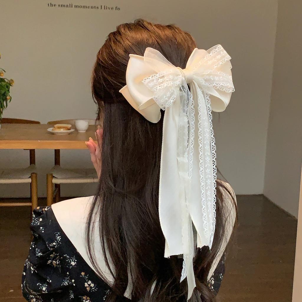 AWAYTR Lace Ribbon Bowknot Hairpin Elegant Farbic Hair Clips Valentine Headwear Girl Hair Accessories Festival Gift