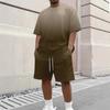 Men's Gradient Print Casual Short Sleeve Crew Neck Top with Matching Shorts Set Lightweight Breathable Summer Outfit