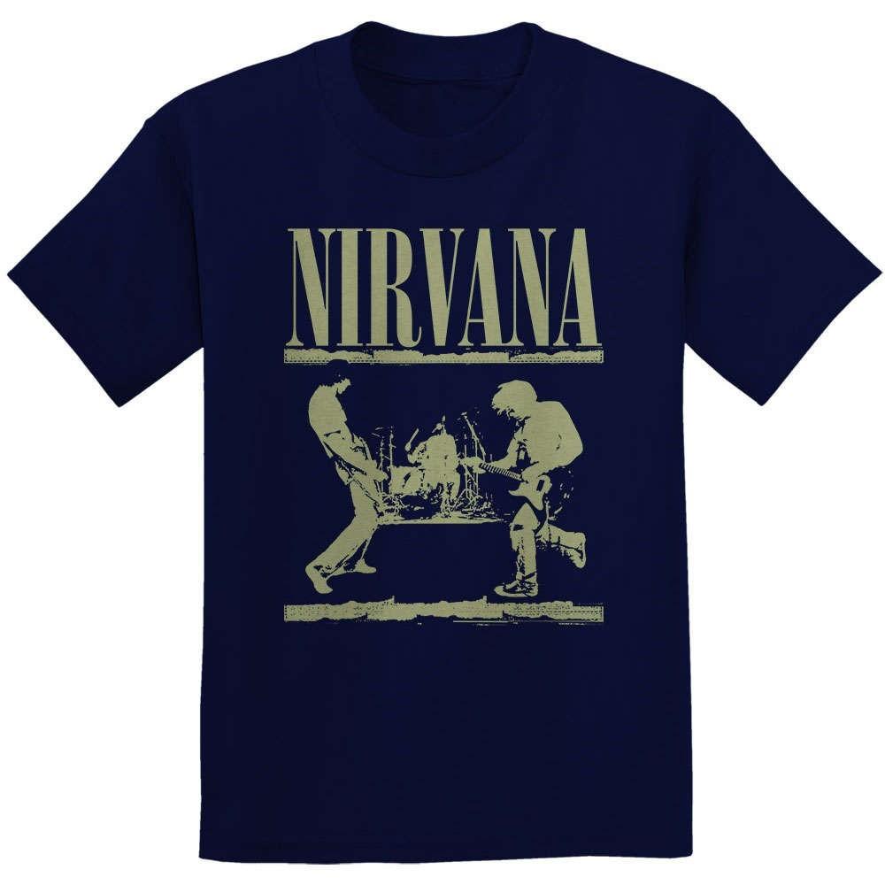 Officially licensed Nirvana Stage Band Logo Mens Navy Blue T Shirt Nirvana Tee XXL