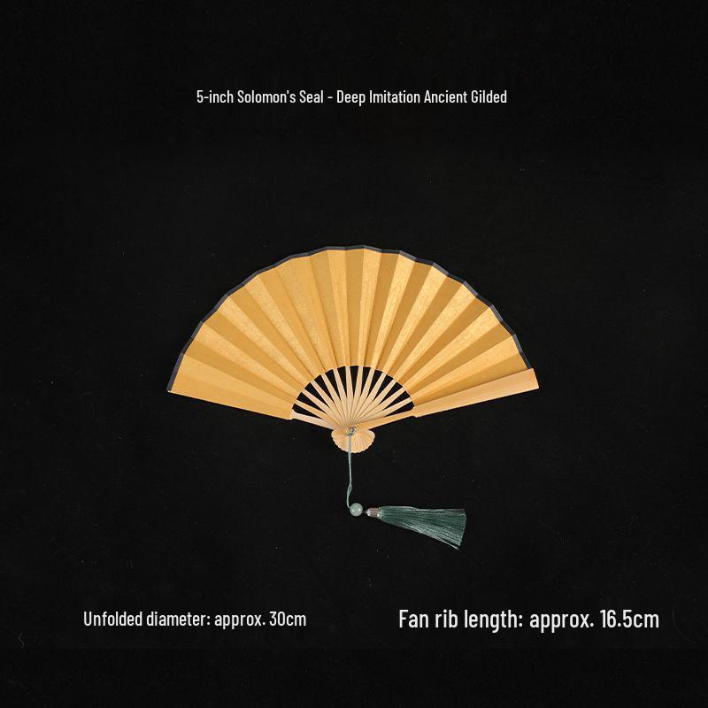 Compact Batik-Patterned Folding Fan with Gilded Ancient Style and Xuan Paper for Calligraphy, Featuring Sprinkled Gold Decoration