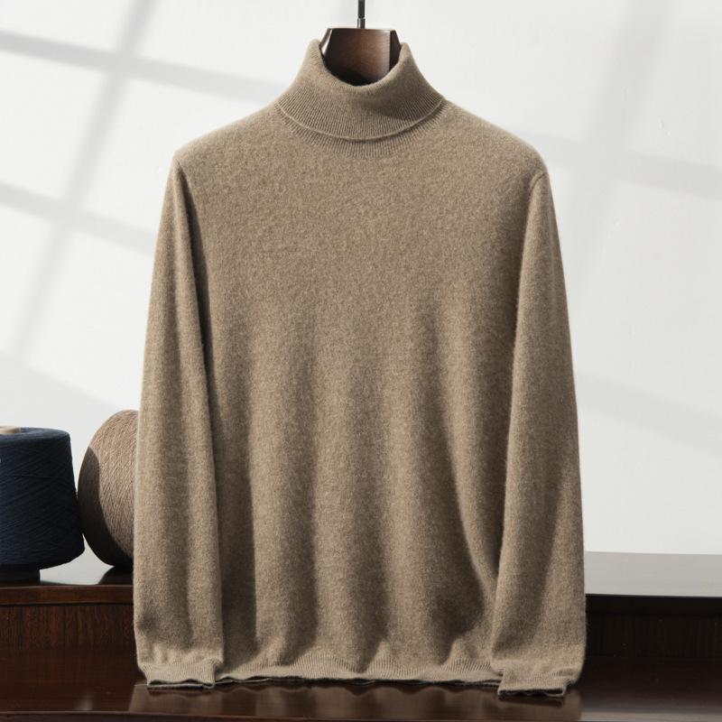 Cashmere Sweater Men's High Lapel Pullover Solid Color Sweater with Loose Knitted Sweater Inside