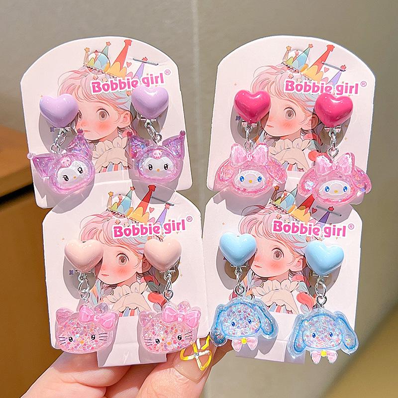 Kuromi Kolczyki Klipsy Bez Przekłuwania Uszu z Kokardką dla Dziewczynek