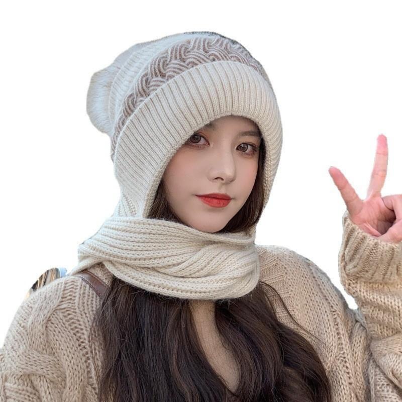 Korean Style Knit Hat With Scarf For Winter Warmth And Windproof Protection