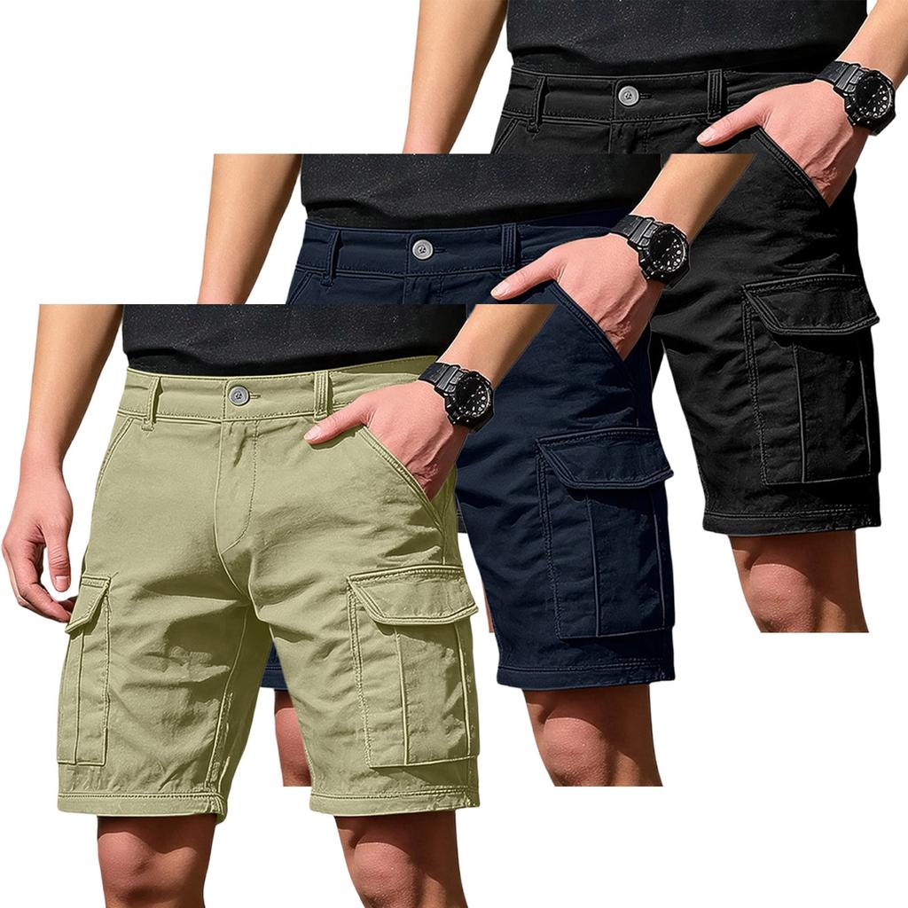 Men's Cargo Shorts 3-Pack with 6 Pockets, Button and Elastic Waist