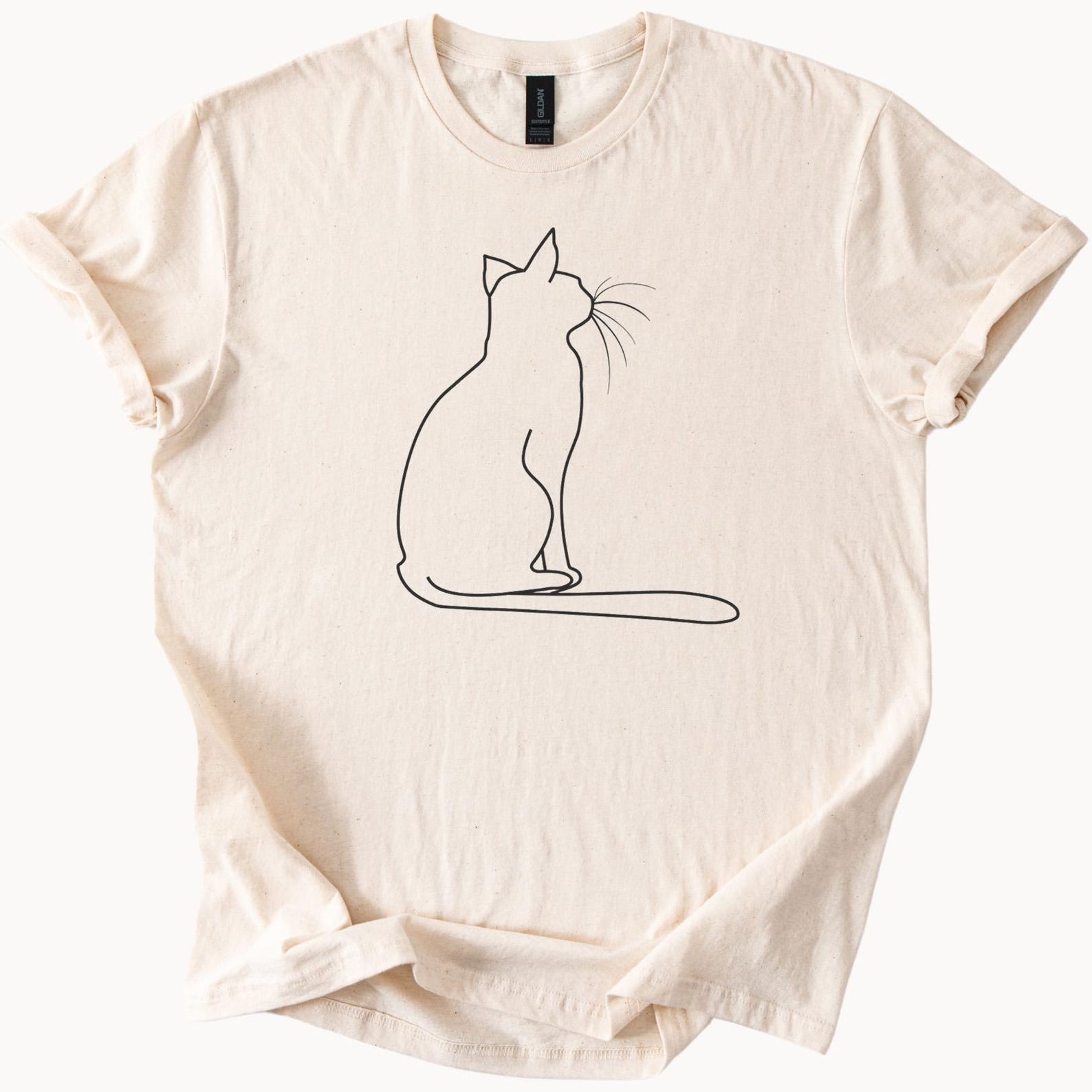Minimalist Cat Outline Graphic T Shirt Simple Line Drawing Cat Lover Shirt Cute Pet Animal Tee Artistic Feline Silhouette Shirt Gift 110