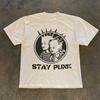 2026 Stay Punk Retro Printed Letter Tshirt Cartoon Pattern Summer Street Style Tshirt Fun Casual Unisexs Oneck Loose Tshirt