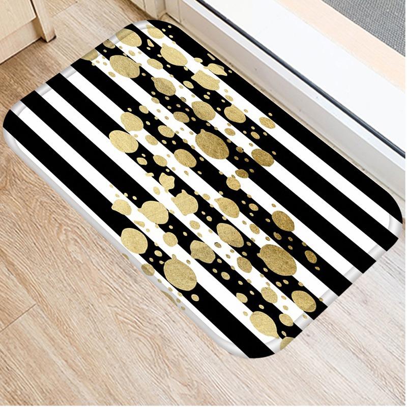 Black Gold Striped Welcome Door Mat Living Room Balcony Hallway Entrance Non-slip Rugs Bedroom Kitchen Laundry Room Floor Mats