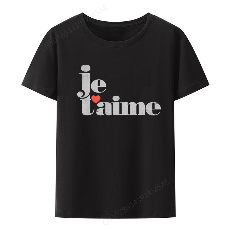 Je T'aime Graphic Print T-shirt Funny Tee Couple Hip-hop Pair Giapponese Street Harajuku Trendi