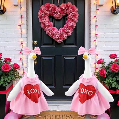 Valentinstag Gänsekostüm für 23 Zoll Verandagans Weiches Rosa Herzdesign Gänseanzug mit Schleife Außendekoration für Gartenrasen