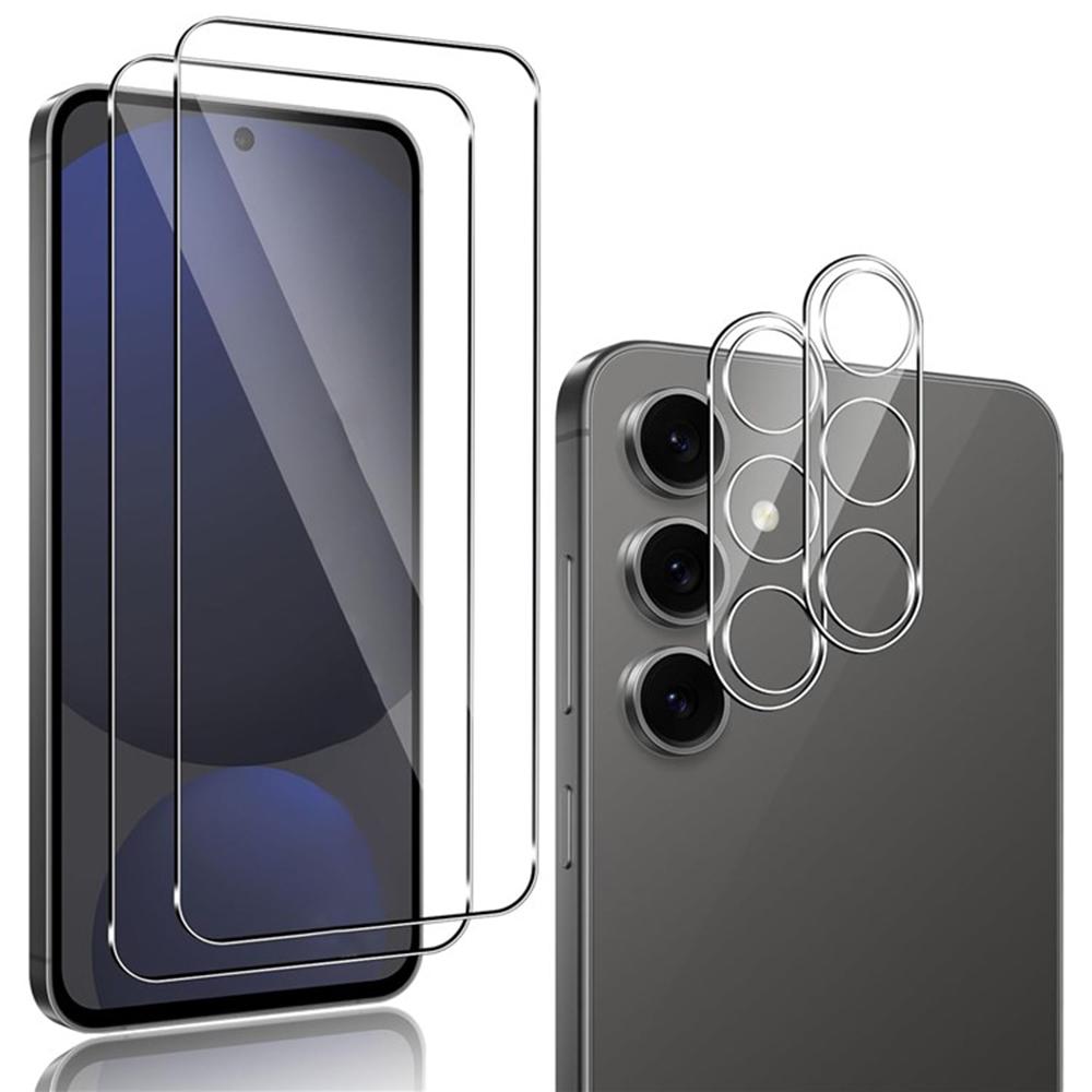 

2Pcs For Samsung Galaxy S25 FE Screen Protector 2.5D Arc Edge High Clarity Tempered Glass Film with Camera Lens Film A