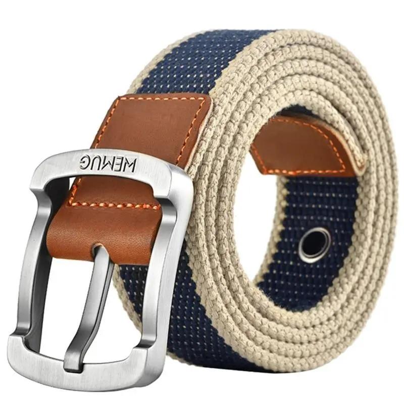 Men's Belt with Pin Buckle - Woven Design, Solid Color with Stripes, 3.5cm Wide, Sports/Outdoor Style