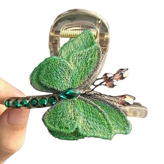 Hair Claw Retro Style Embroidery Butterfly Decor Hair Clip Anti-slip Teeth Strong Grip Back Head Hair Organizer Clip