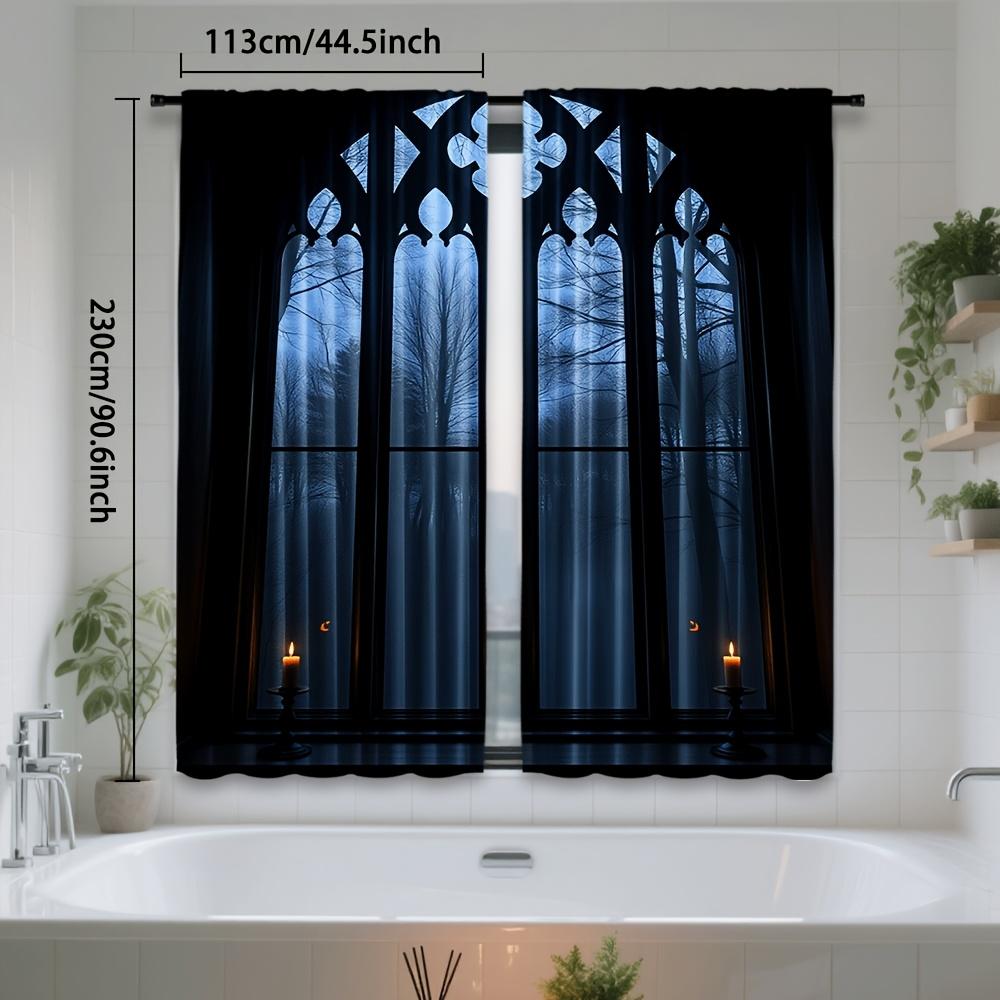 Set Of 2 Gothic Style Curtains Horror Themed House Featuring Design Suitable Bedroom Living Room Made Polyester Area Window Treatment