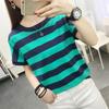 Spot Large Size Short-sleeved T-shirt Women's Summer Loose Striped Half-sleeved Shirt New Women's Top Trendy Ins