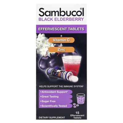 Black Elderberry, Effervescent Tablets + Vitamin C and Zinc, Ages 4 and Up, 15 Effervescent Tablets