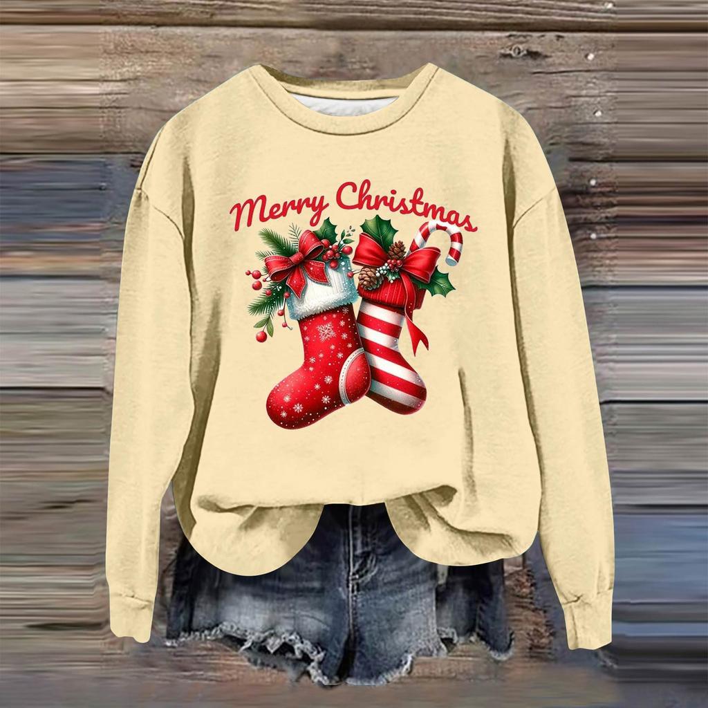 Women's Fashion Casual Long Sleeve Loose Christmas Printed Sweatshirt