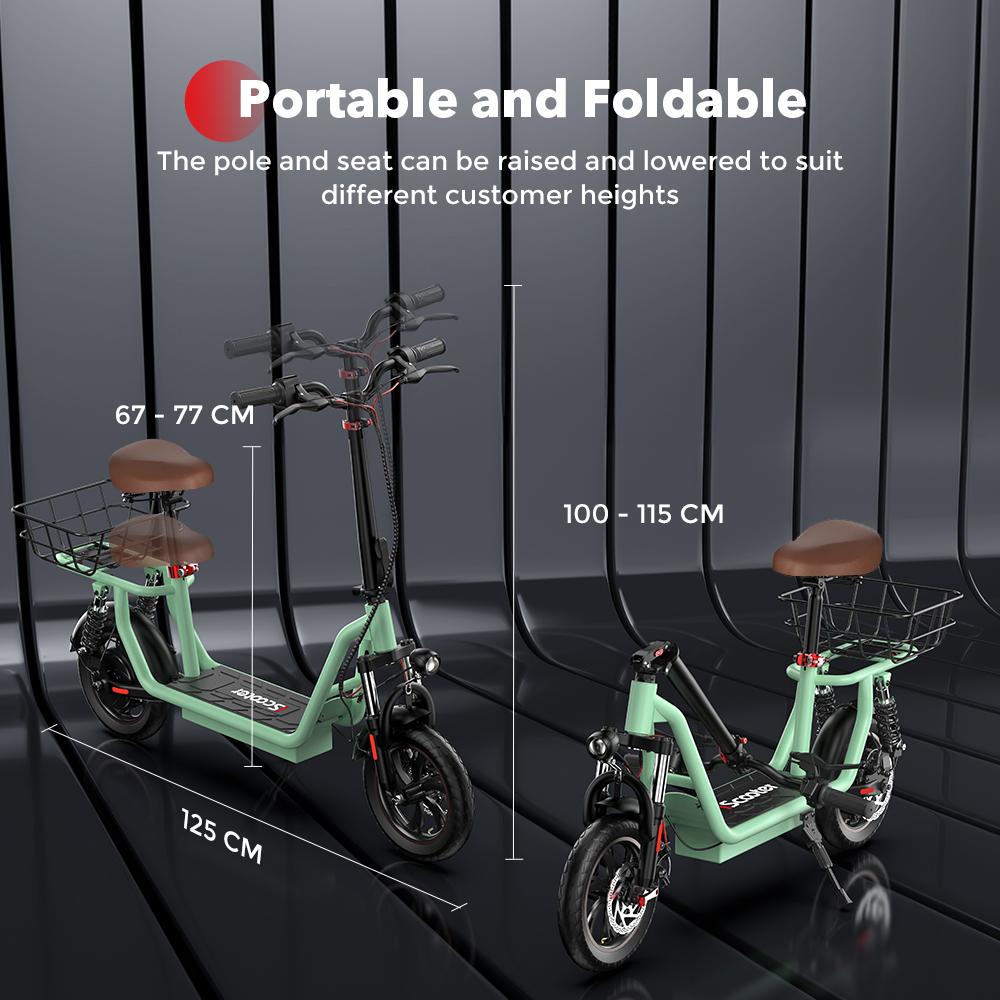 iScooter I12 12-inch Electric Scooter - 35km Range, 500W Motor, Dual Suspension System, Foldable + Seat, Convenient for commuting,Green