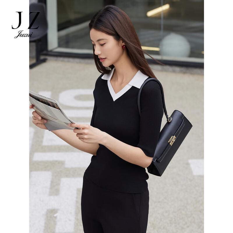 JUZUI Elegant Color-Block Slim Knit Top