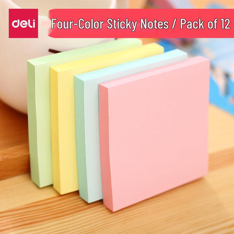 Deli 76x76mm Assorted Sticky Notes (12-Pack)
