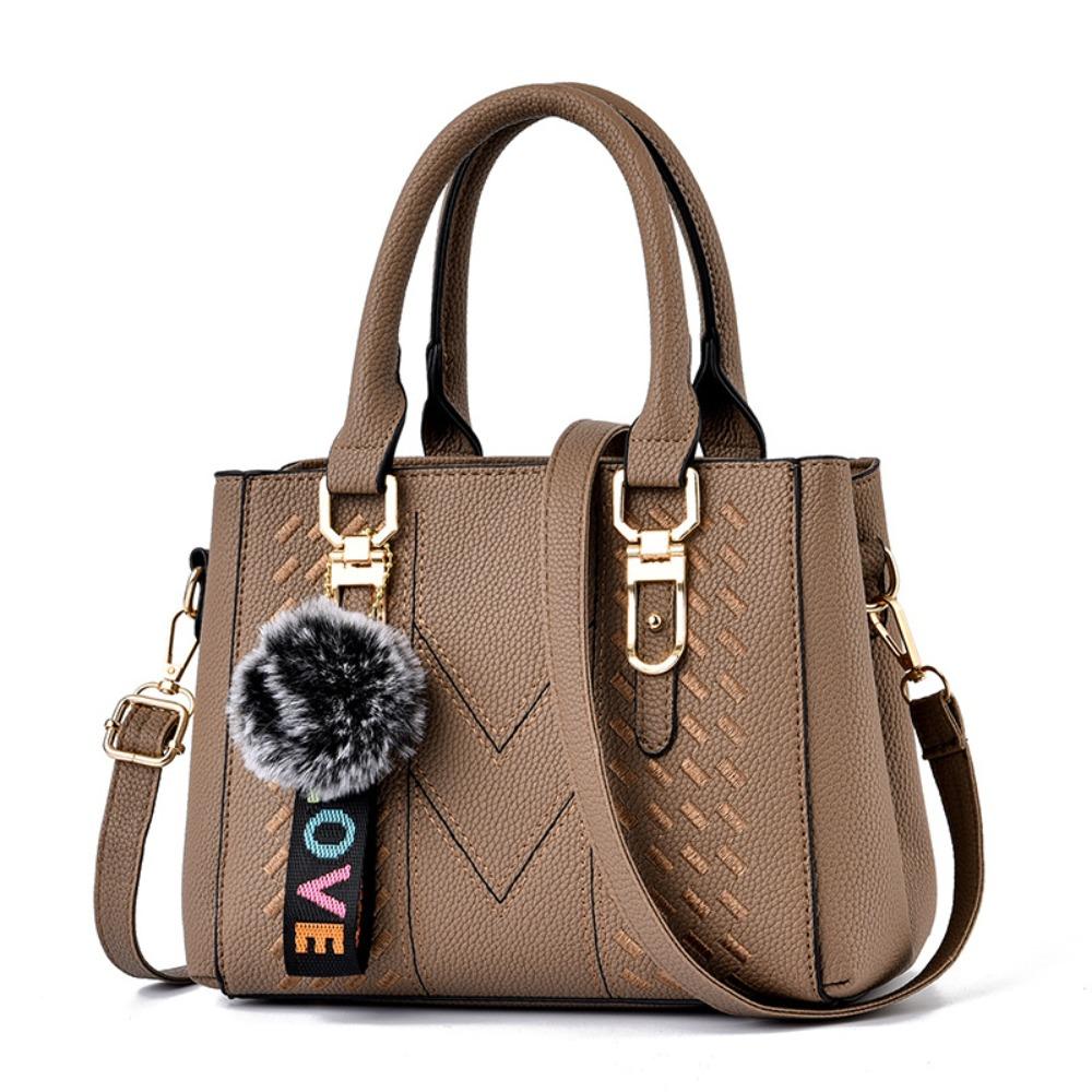 Korea Leather Women Handbag with Keychain Open Pocket Shoulder Bag Large Capacity Casual Messenger Bag Lady