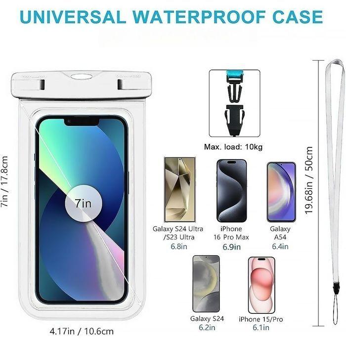 2x Waterproof Case for iPhone 16 Pro 16e 16 Plus 15 Pro 14 Plus 14 Pro 13 12 11 XR XS 8 7 6 - IPX8 Protection White Border