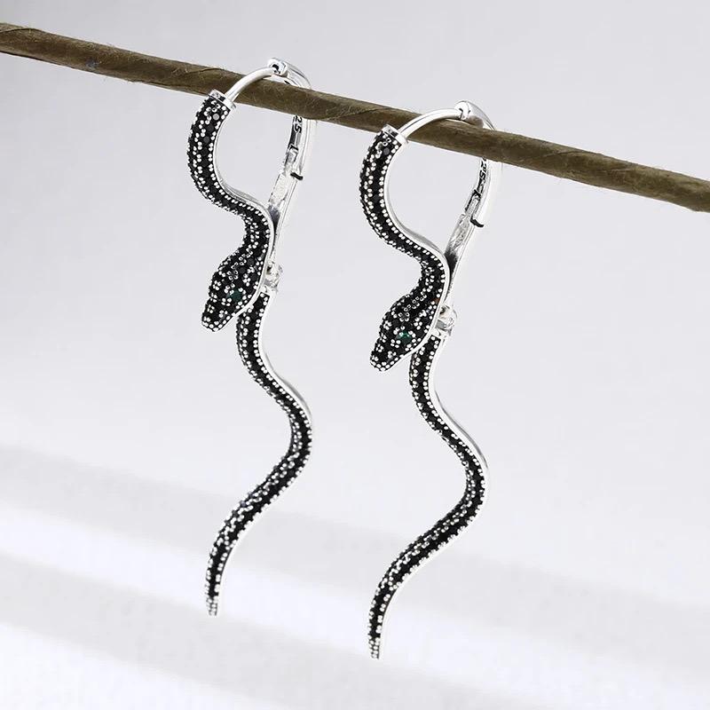 925 Silver Vintage Square Earrings For Women Trendy Retro Snake Earring Jewelry Prevent Allergy Party Accessories Gift