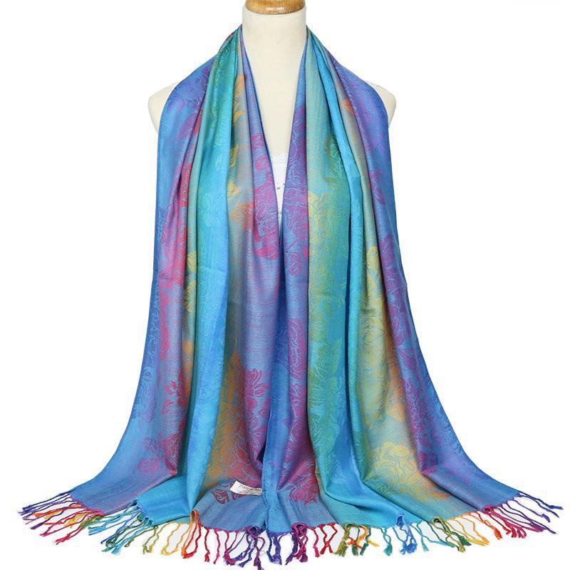 Colorful Jacquard Autumn and Winter Pashmina Scarf for Women Long Tassel Bufanda Mujer Shawl Female Stole Trip Warm Headscarf
